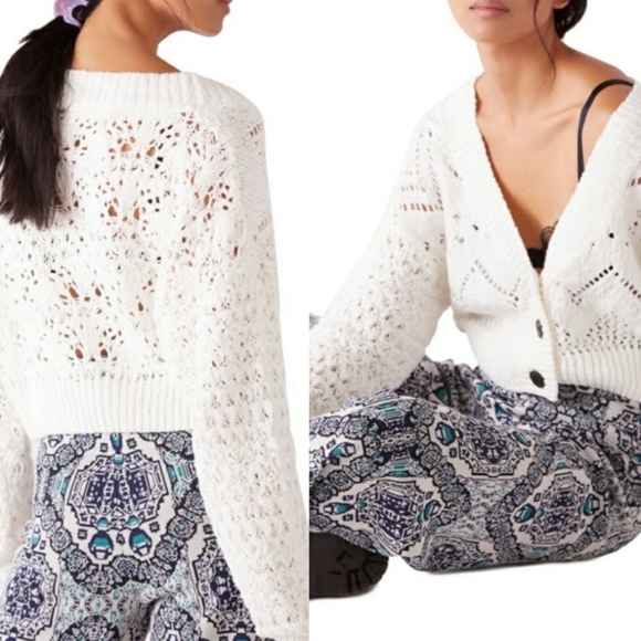 Free People Chloe Cardigan Cream XS - Picture 8 of 13